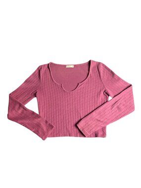 Cotton On Size S Ribbed Long Sleeve Crop Top Magenta Pink Notched Neck Casual